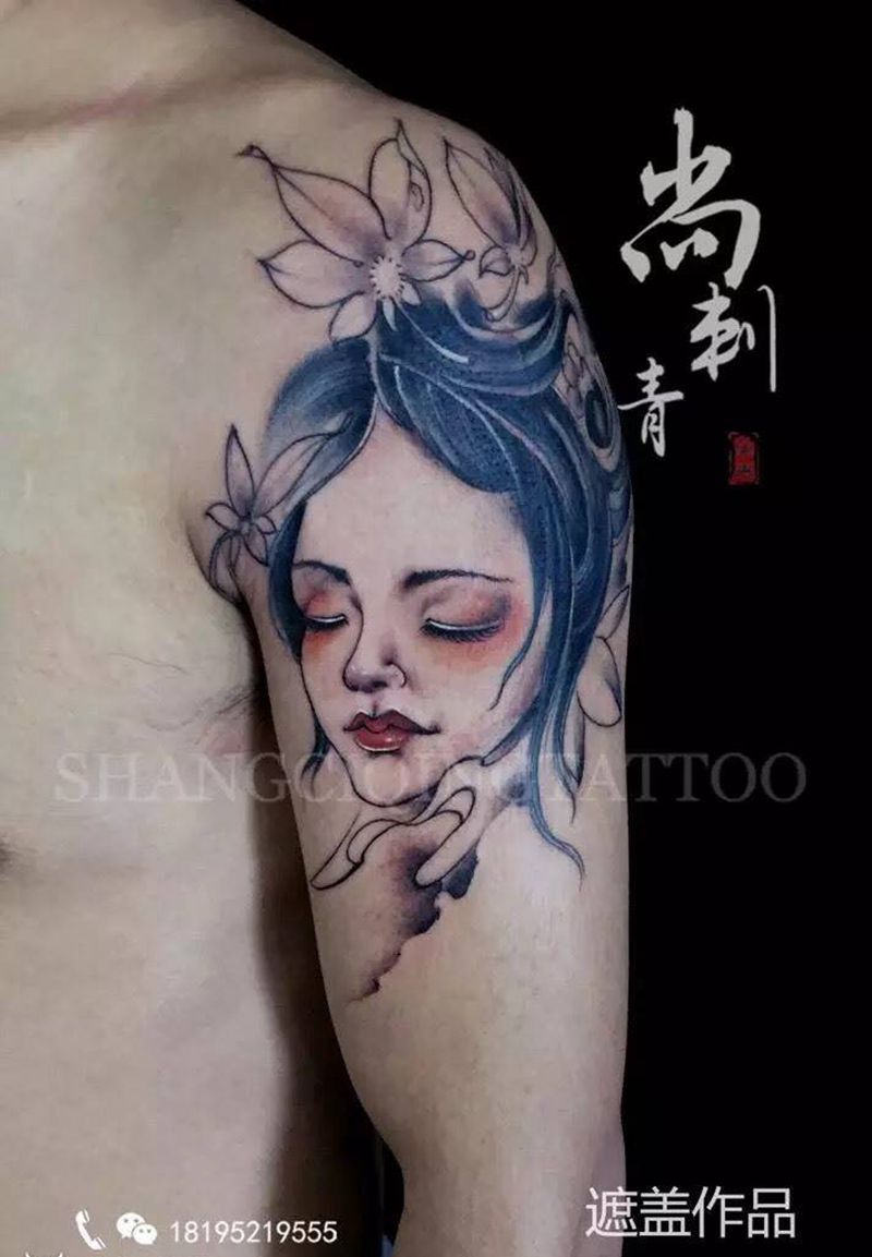 遮盖纹身图片_成品手臂传统人物纹身图案