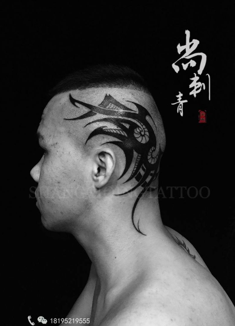 头部图腾纹身图片_成品颈部传统图腾原创纹身图案