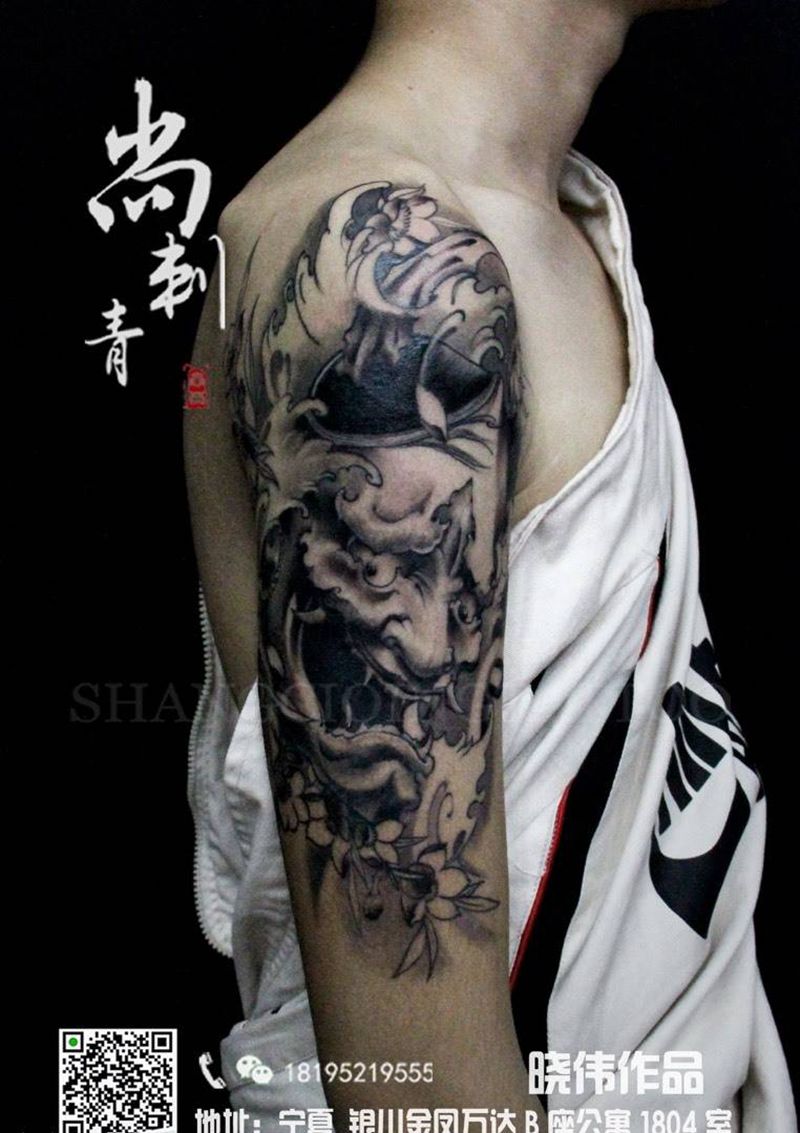 般若纹身图片_成品手臂传统鬼神纹身图案