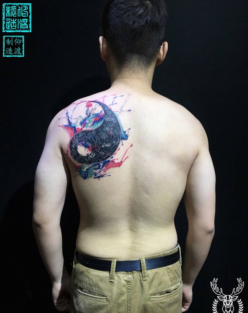 原创水彩情侣图纹身图片_水彩图腾原创纹身图案