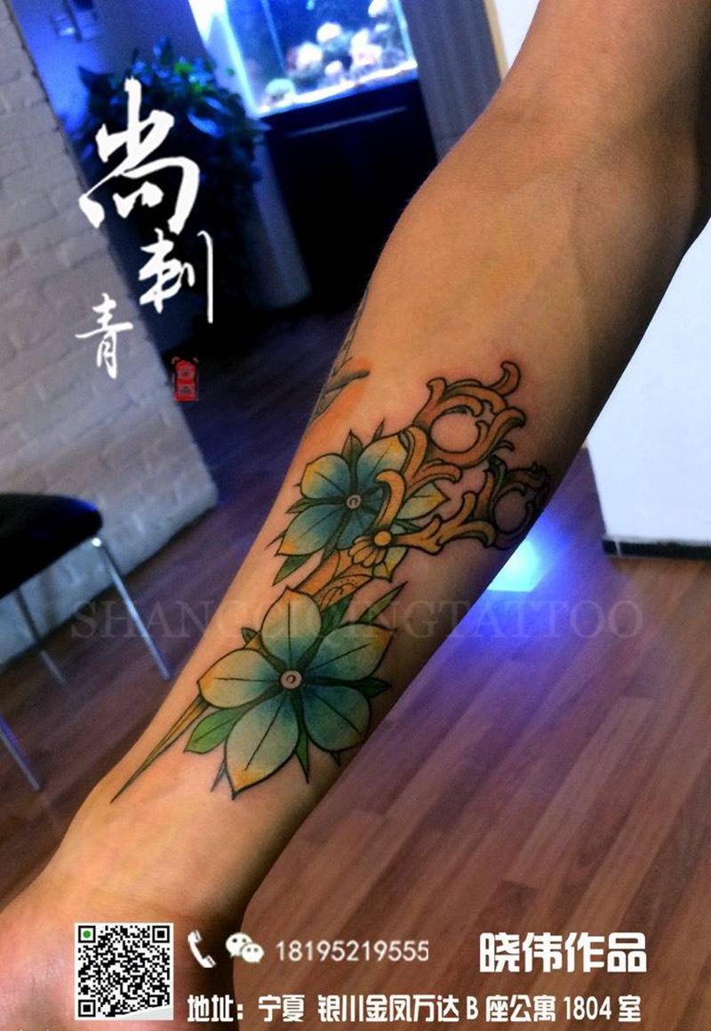 school风格作品纹身图片_成品手臂欧美传统纹身图案