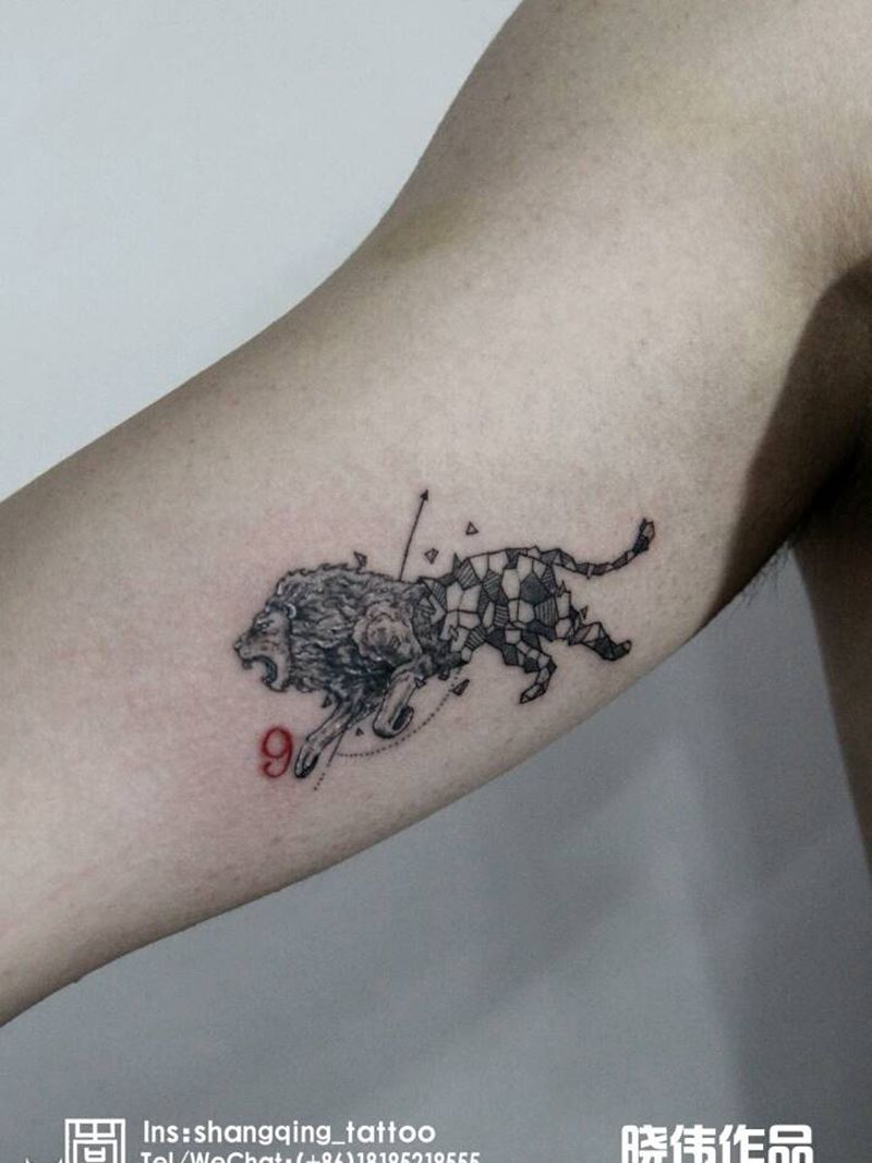 小狮子二号纹身图片_手臂几何点刺小清新纹身图案