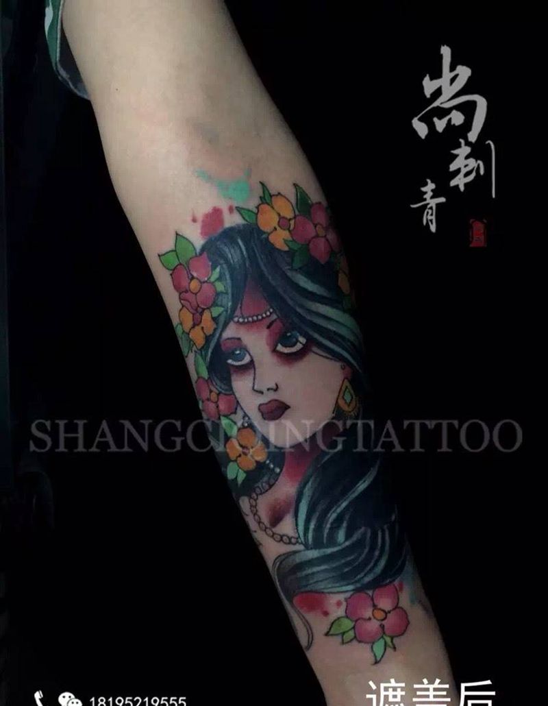 school遮盖纹身图片_成品手臂欧美人物纹身图案