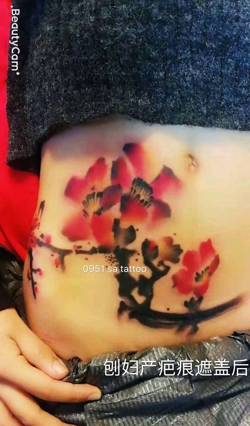 刨腹产疤痕遮盖纹身图片