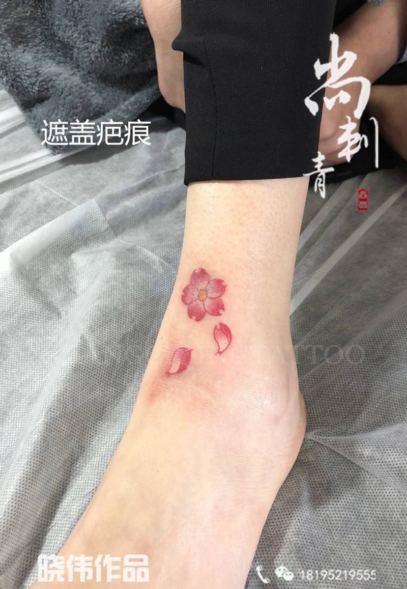 疤痕遮盖纹身图片_成品脚部清新植物原创纹身图案