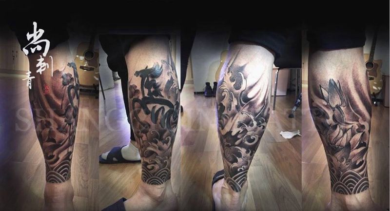 小腿旧纹身添加纹身图片_成品腿部传统原创纹身图案