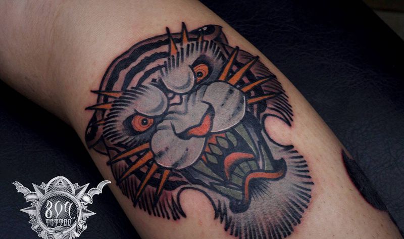 Oldschool纹身图片_腿部Old SchoolNew School虎纹身图案