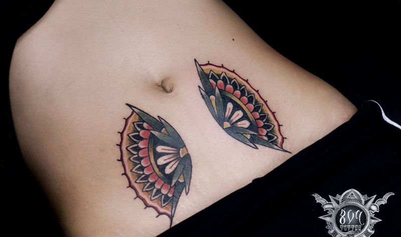 Oldschool纹身图片_腹部Old SchoolNew School纹身图案