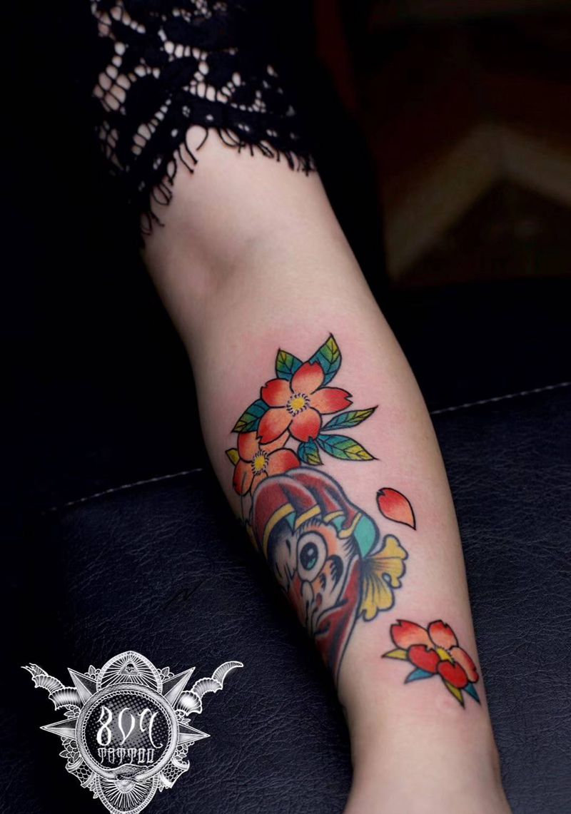 旧纹身添加樱花纹身图片_手臂新传统纹身图案