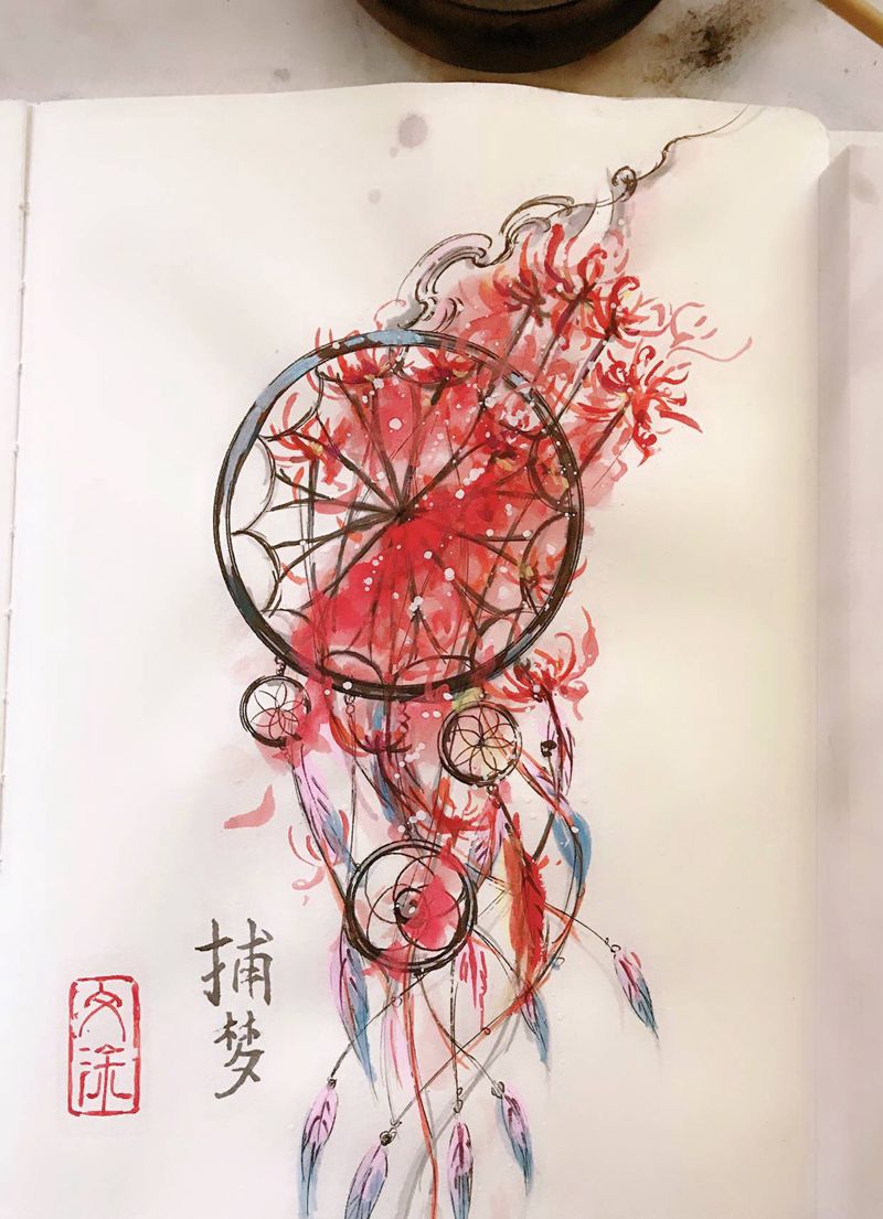 捕梦纹身图片_水彩纹身图案