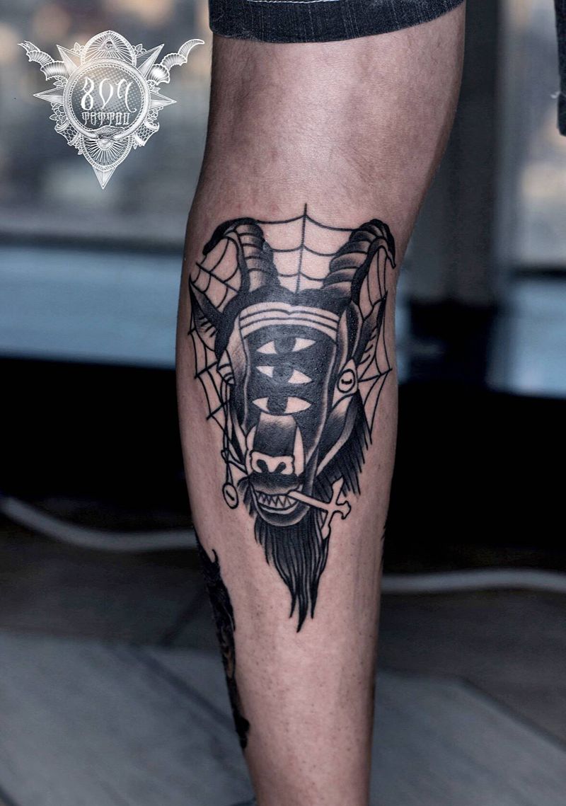 黑灰Oldschool纹身图片_腿部Old School纹身图案