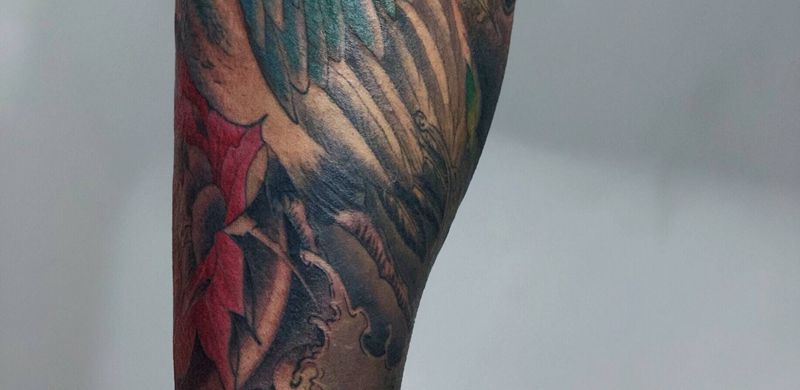 第二次小进度，未完纹身图片_腿部新传统纹身图案