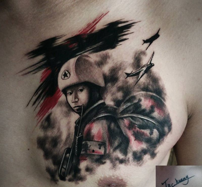 遮盖作品纹身图片_胸部欧美写实纹身图案