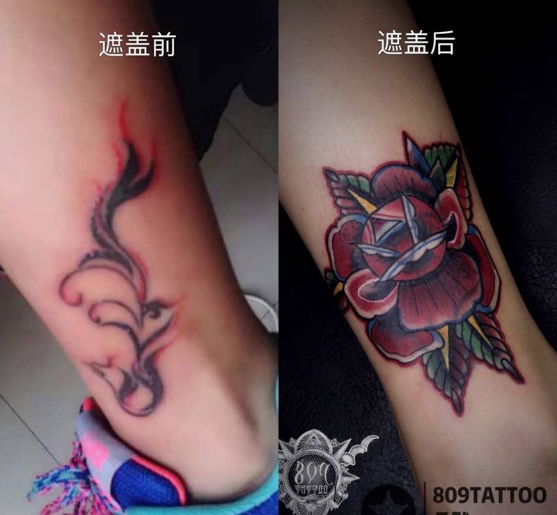 Oldschool风格遮盖纹身图片