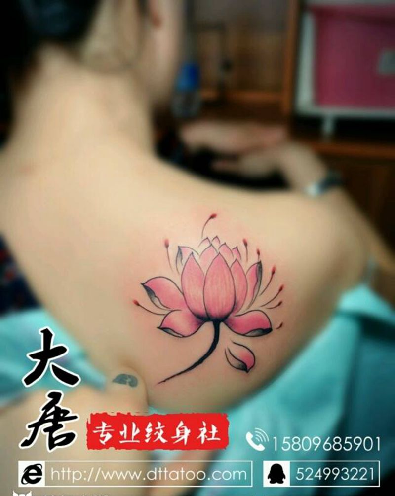 莲纹身图片_银川大唐纹身图案