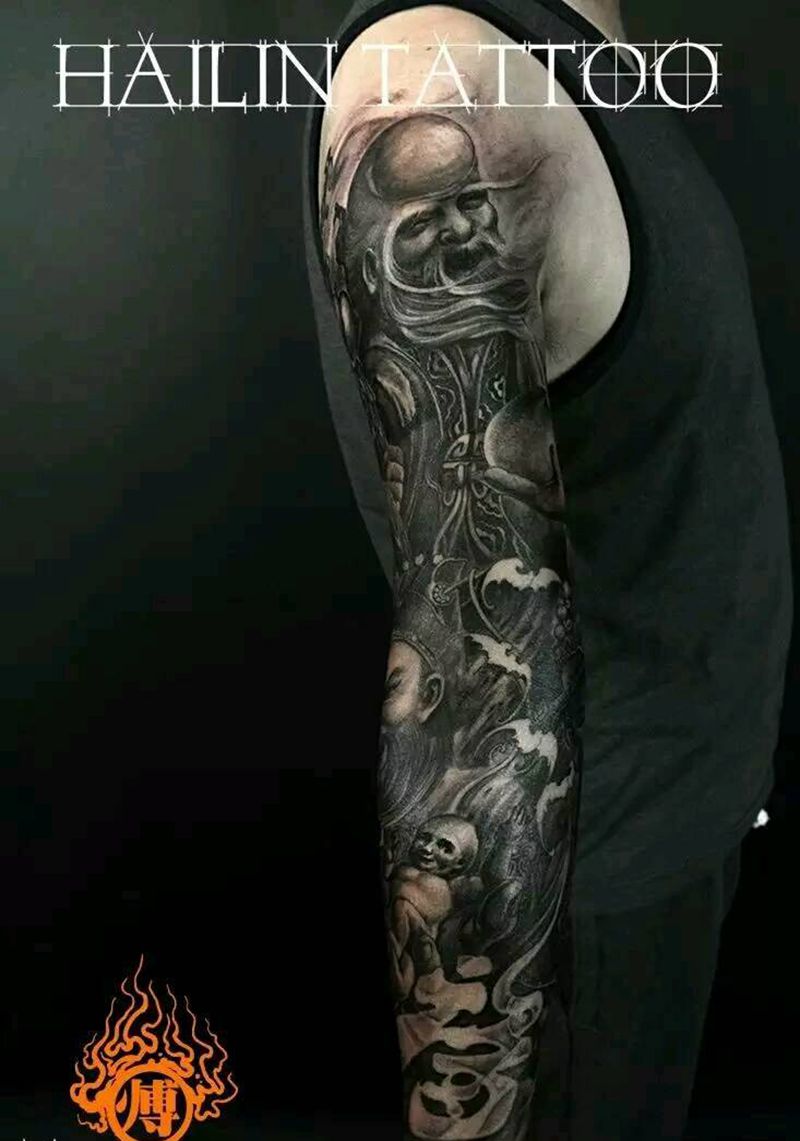 师爷的作品欣赏纹身图片_手臂成品纹身图案