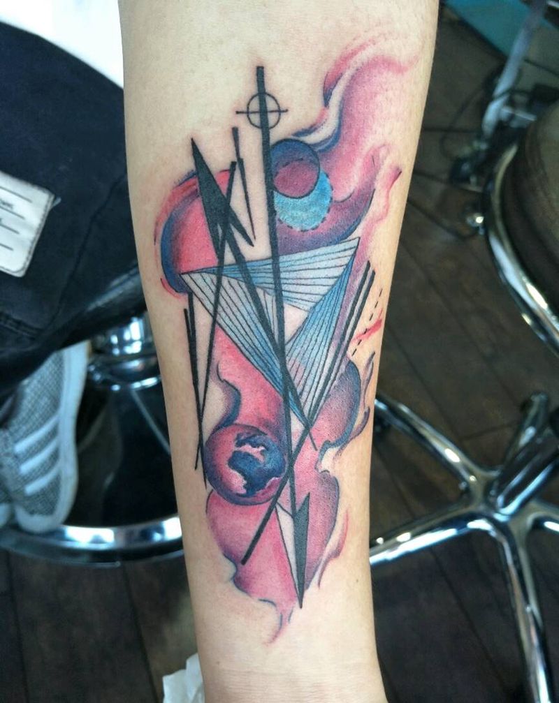 小臂几个图纹身图片_腹部背部臀部手臂腿部欧美几何成品纹身图案