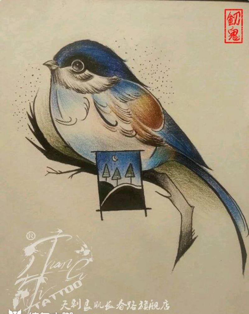 欧美彩色手稿纹身图片_欧美动物手稿纹身图案