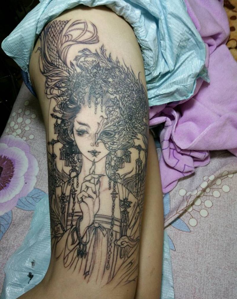 美女纹身图片_清新人物纹身图案