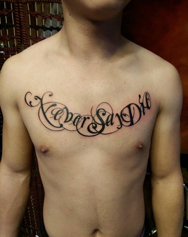 胸口英文纹身图片