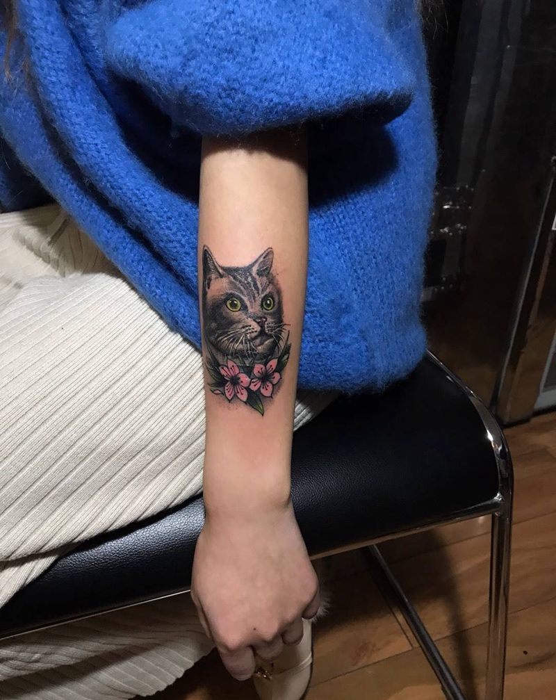 猫先森纹身图片_手臂欧美写实纹身图案