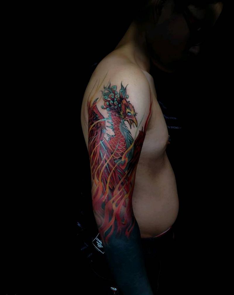 浴火重生纹身图片_手臂新传统黑臂纹身图案