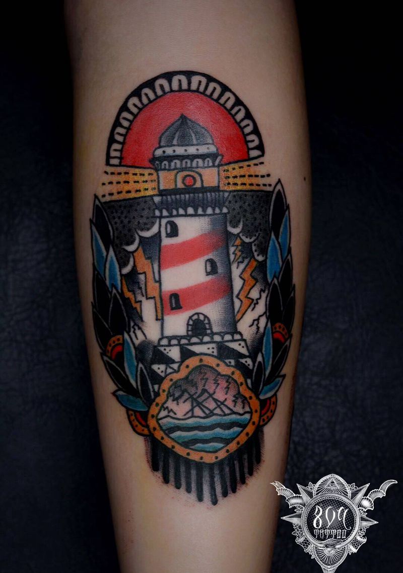 Old school灯塔纹身图片