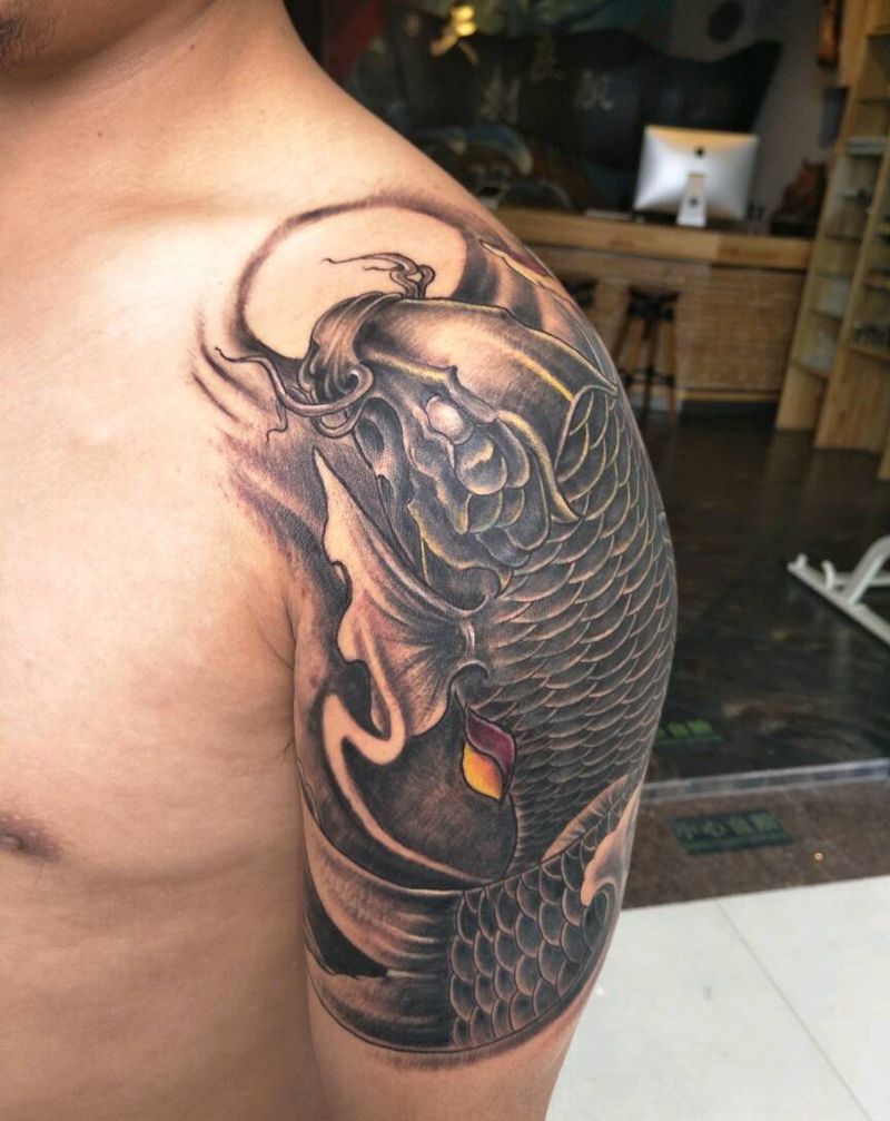 鱼遮盖纹身图片