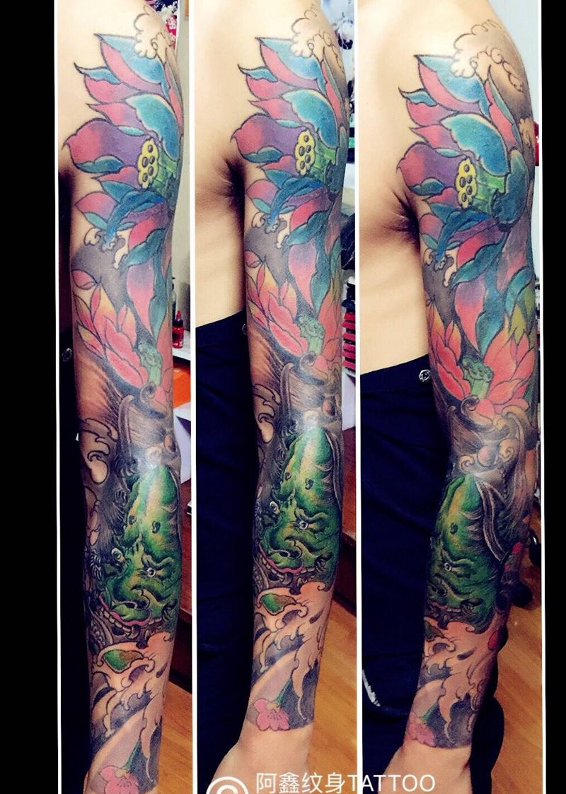 遮盖接花臂纹身图片