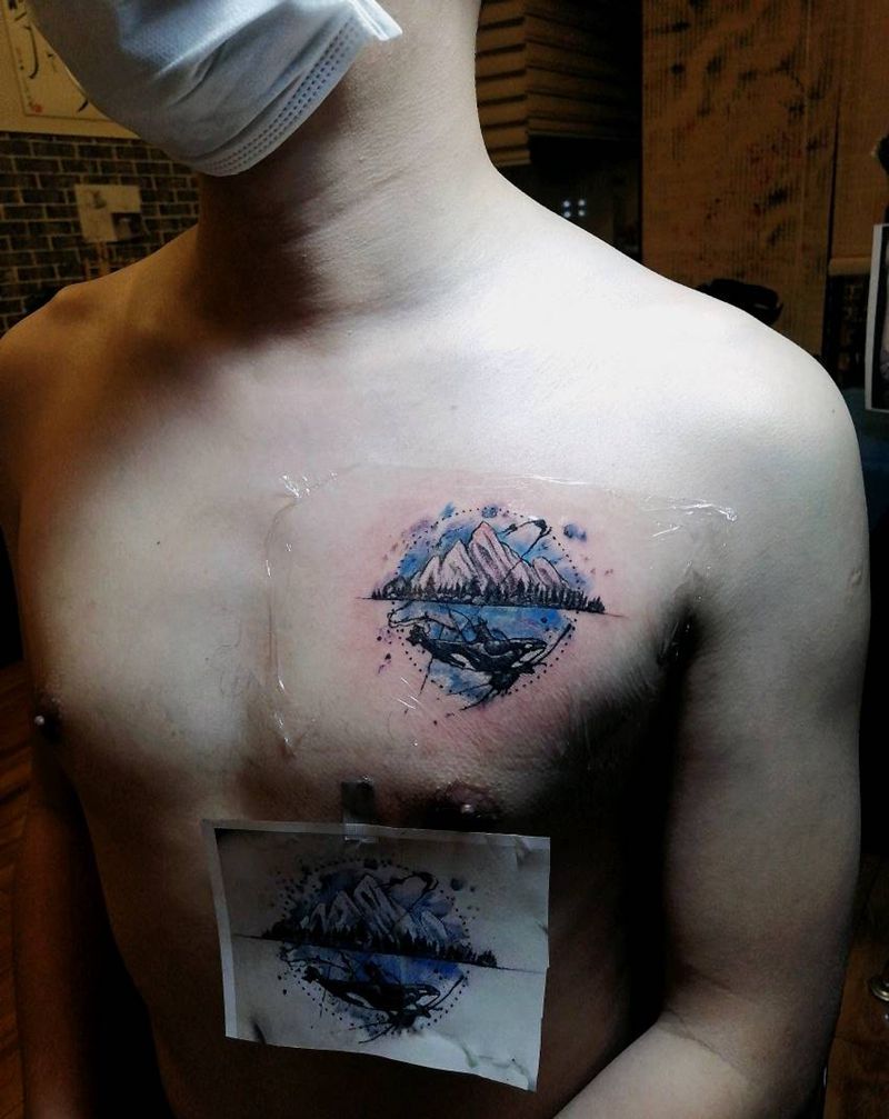 可望不可及的彼岸纹身图片_胸部纹身图案