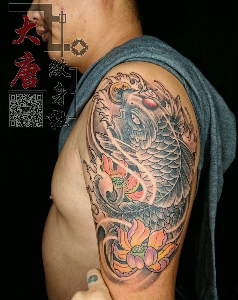 锦鲤纹身图片_银川刺青大唐纹身图案