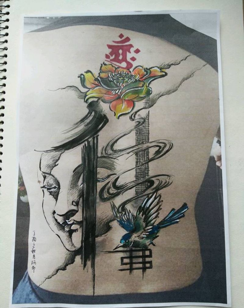 原创满背修改设计稿纹身图片