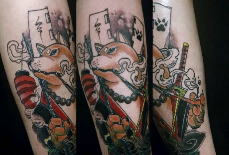 柴犬纹身图片_新传统纹身图案