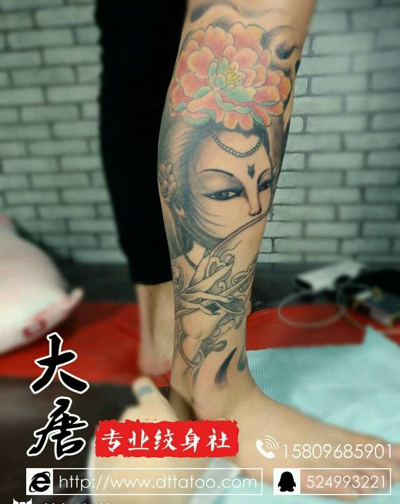 包小腿纹身图片_银川大唐纹身图案