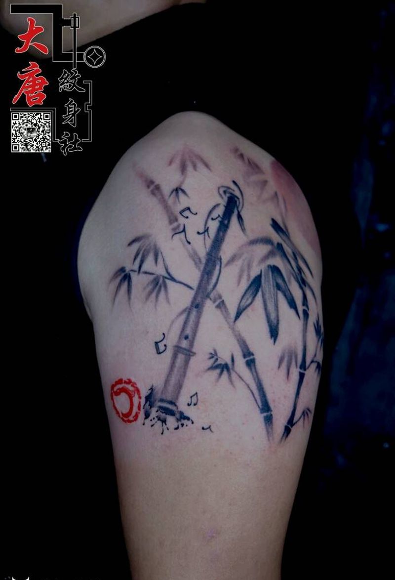 笛纹身图片_银川刺青大唐纹身图案