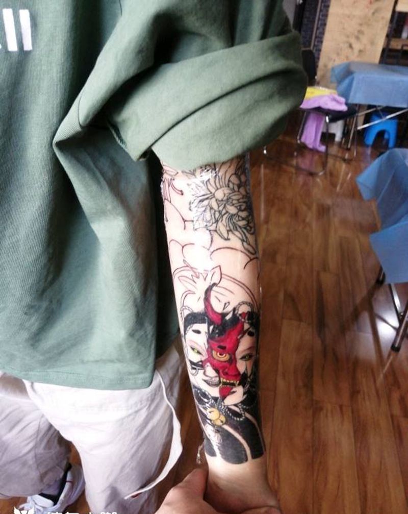 日式花臂下次继续纹身图片_手臂纹身图案