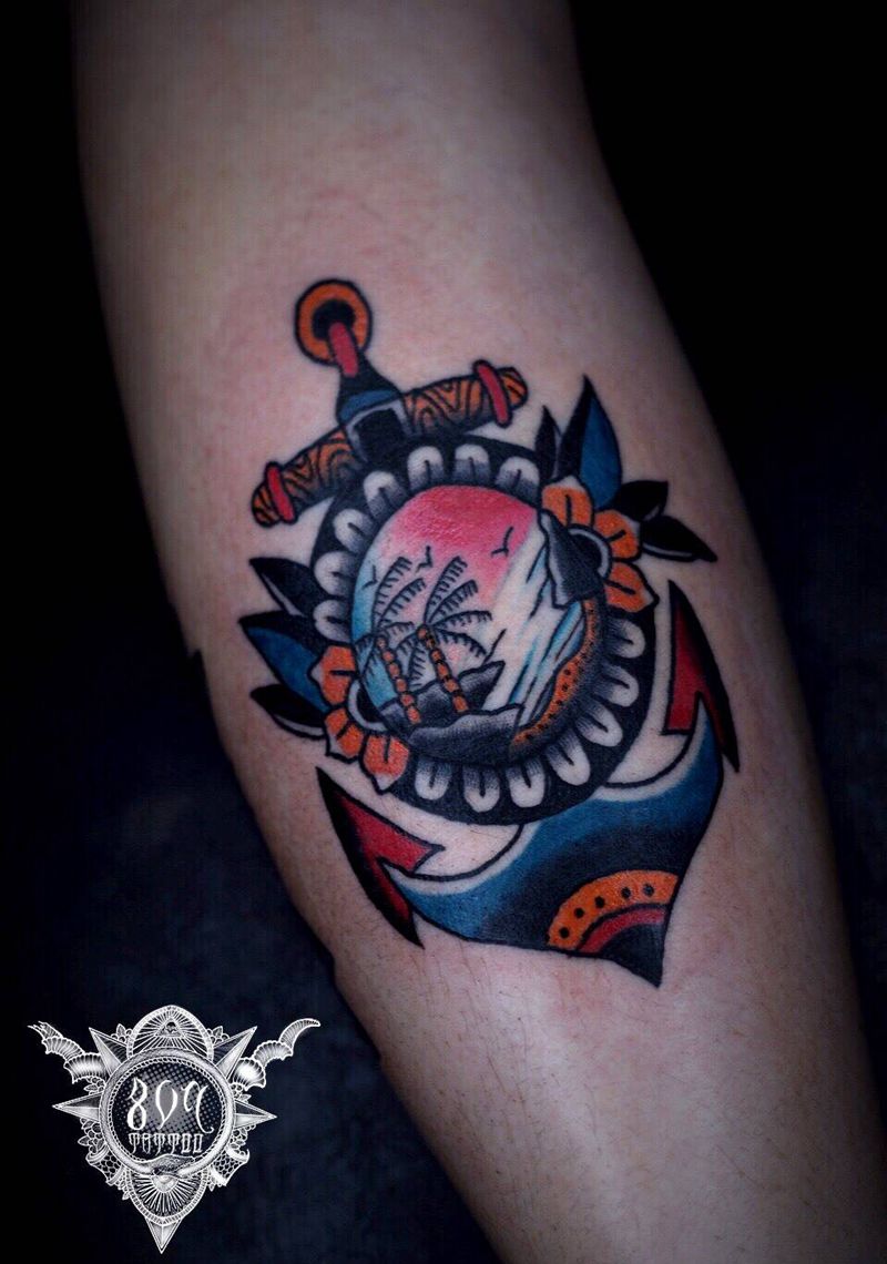 Old school船锚纹身图片