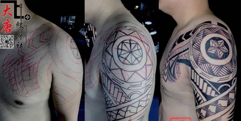 半甲纹身图片_银川银川刺青大唐社纹身图案