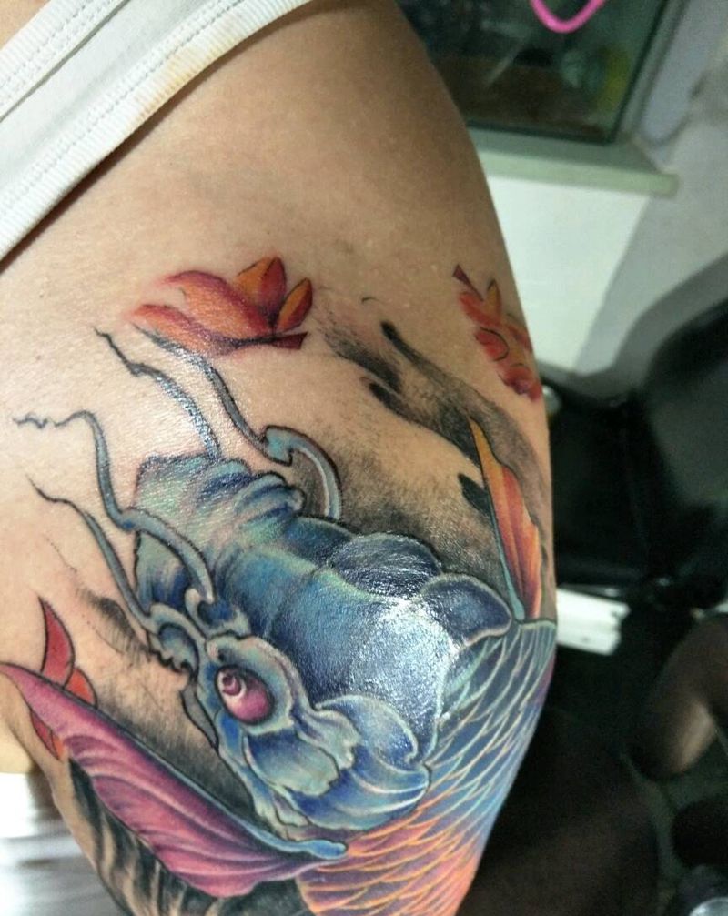 鱼遮盖纹身图片_手臂传统动物成品纹身图案