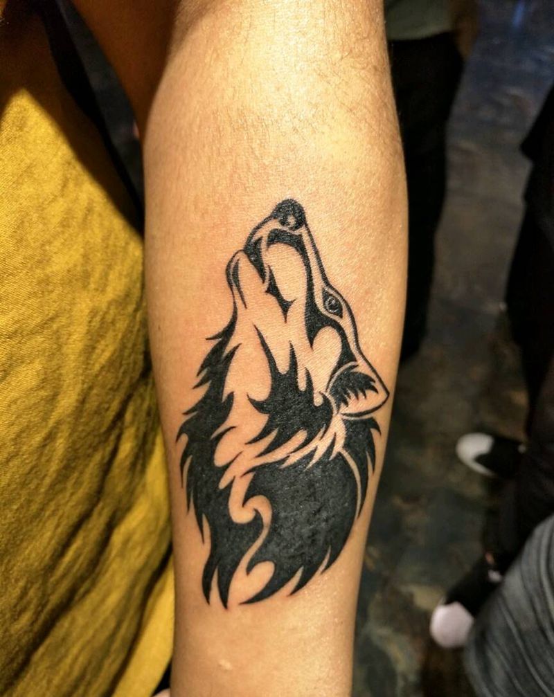 狼头图腾纹身图片_手臂动物图腾成品纹身图案
