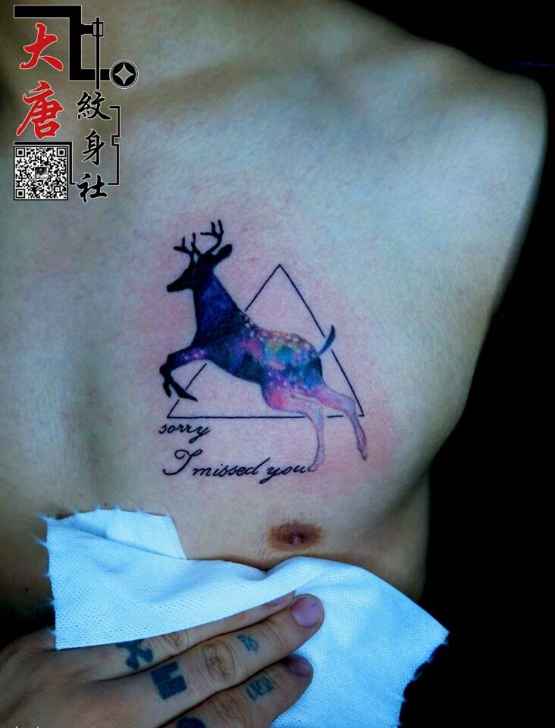 鹿纹身图片_银川刺青大唐纹身图案