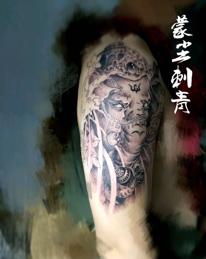 象神纹身大臂纹身图片_手臂传统鬼神宗教纹身图案