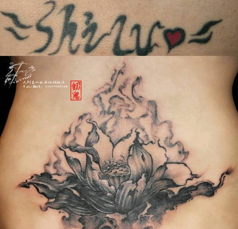 遮盖后腰字母，纹身图片_原创性感美女设计成品纹身图案