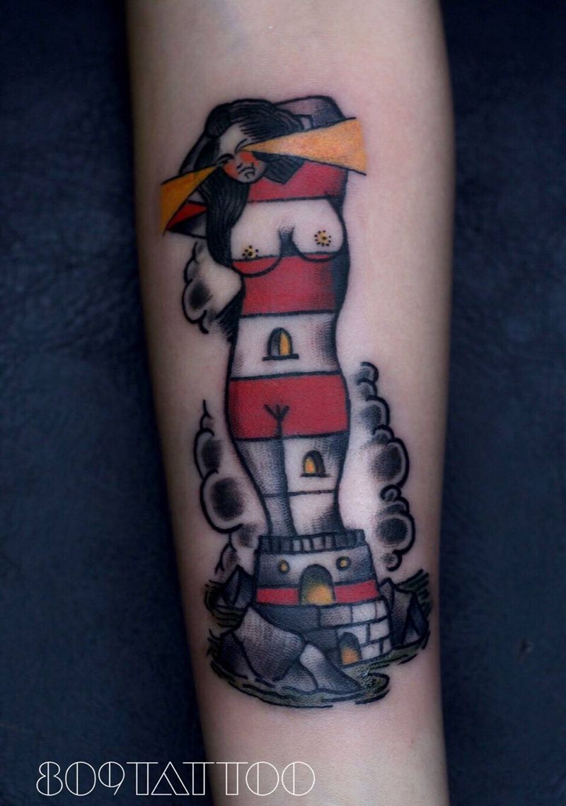 Old school灯塔纹身图片
