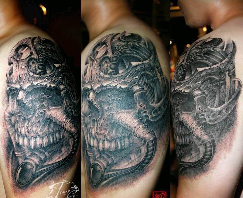 嘻嘻，骷髅纹身图片_背部手臂腿部欧美国画鬼神宗教成品纹身图案
