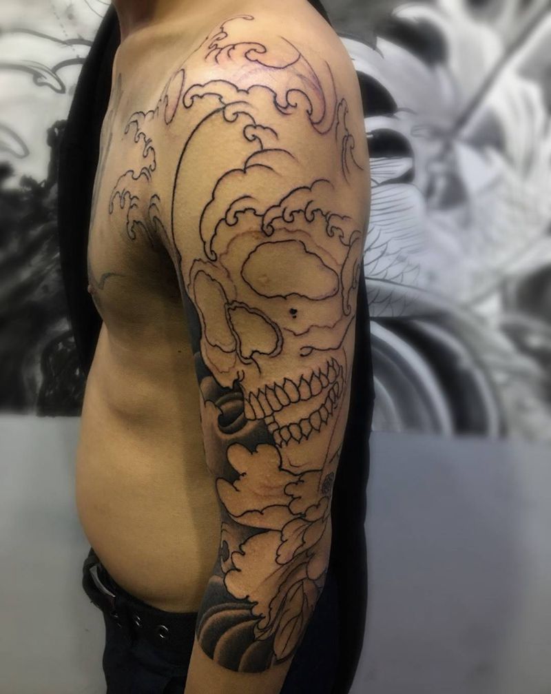 骷髅牡丹纹身图片