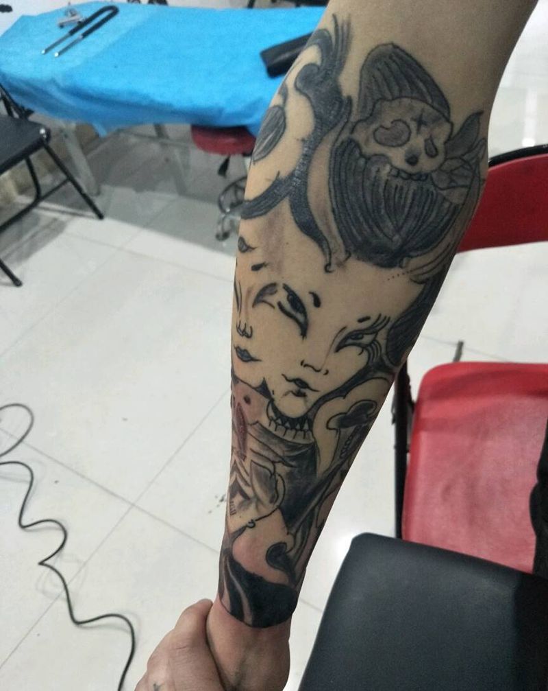 双面艺妓纹身图片