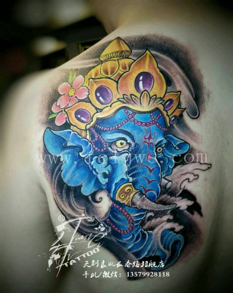 象神纹身图片_腰部背部手臂腿部传统成品纹身图案
