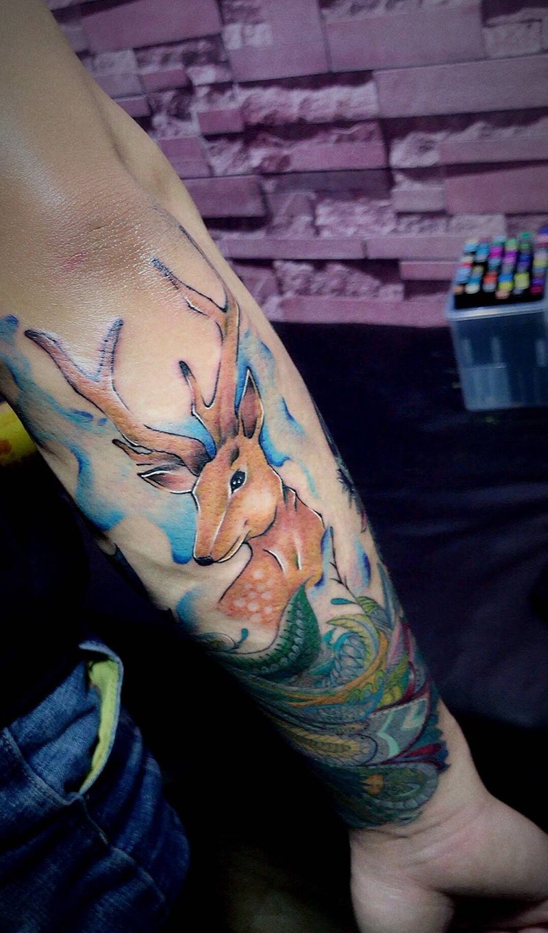 鹿与狐狸纹身图片