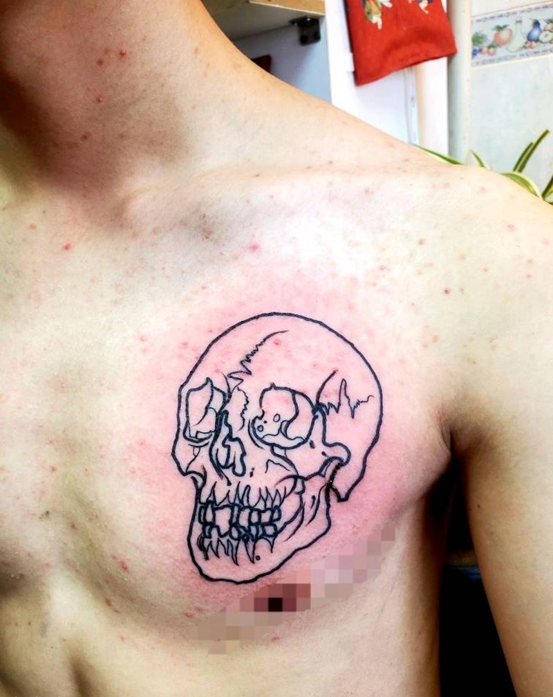 骷髅纹身图片_胸部纹身图案